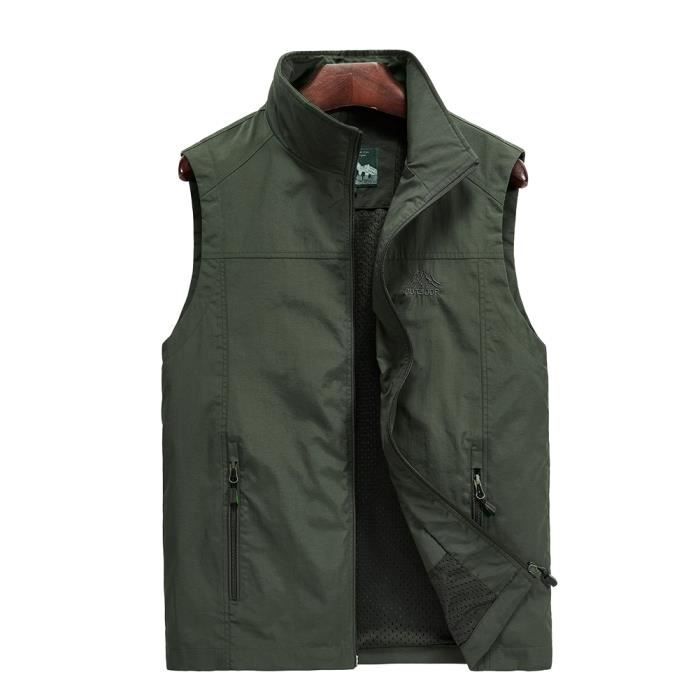 Gilet En Maille Pour Hommes, Multi-Poches, Séchage Rapide, Veste De Pêche Sans Manches, Ample, Mince, Pour L'extérieur Army geen M