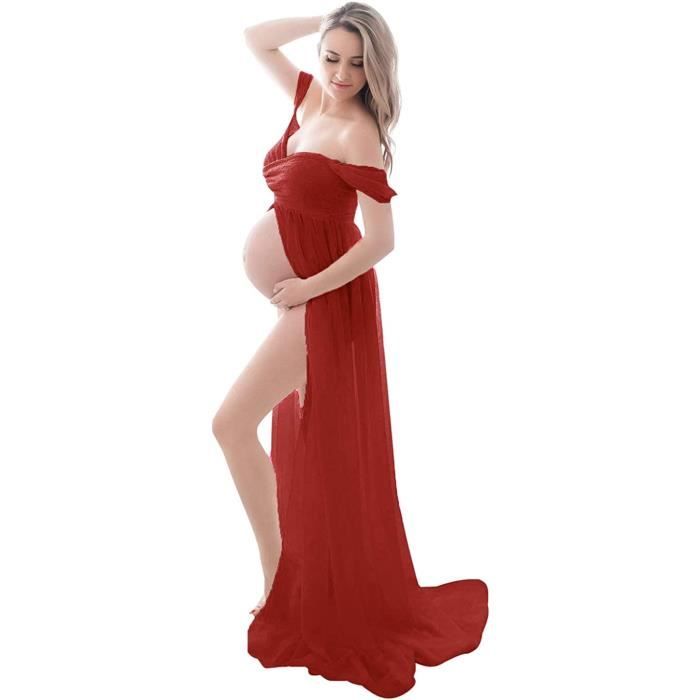 Robe photo de maternité robe traînante cardigan costume photo de grossesse robe rouge