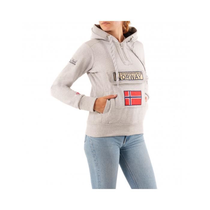 Sweat Femme Capuche Poches Kangourou - Geographical Norway - GYMCLASS LADY - Gris Clair XL