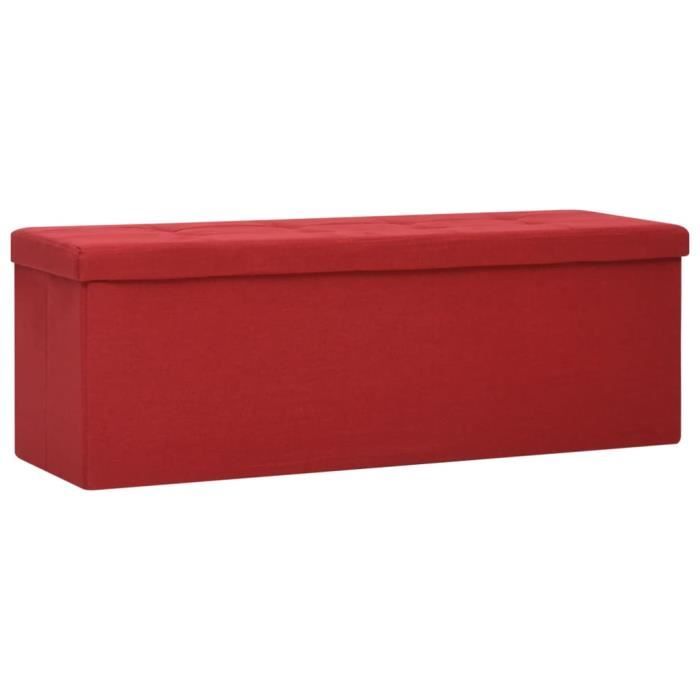 Banc dentrée pliable Rouge bordeaux en faux lin - OVONNI - 110x38x38cm - Rangement confortable