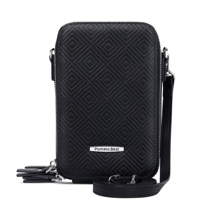 pomelo best porte-monnaie petit sac à bandoulière noir avec motif en carré portefeuille mobile téléphone portable et