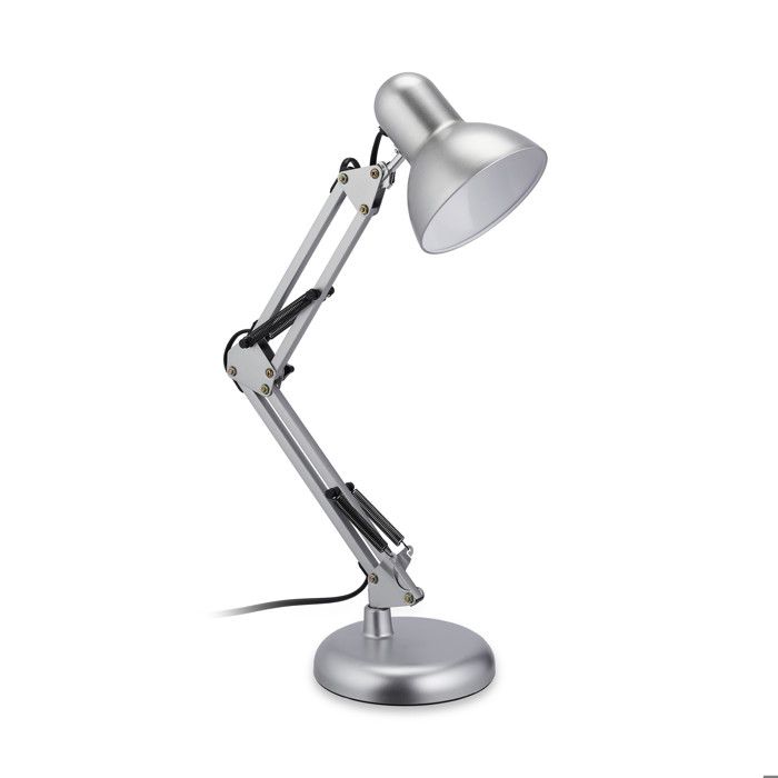 Relaxdays Lampe de chevet rétro bras articulé douille E27 abat-jour inclinable métal pour bureau/table argenté