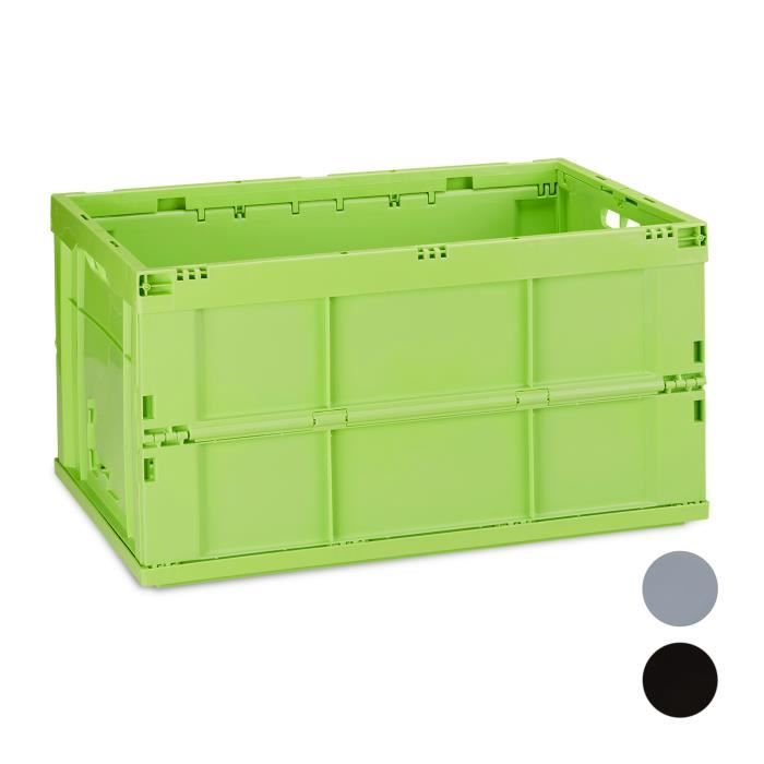 relaxdays boîte pliable couvercle caisse de rangement plastique coffre transport 60 litres 60x40x32 cm - 4052025952419