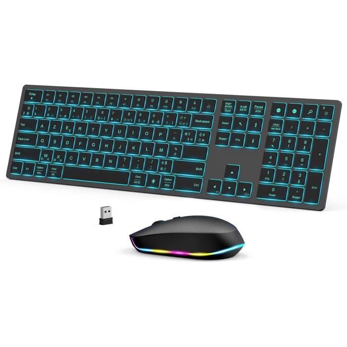 Combo Clavier + Souris Bluetooth - Rétroéclairage Arc-en-Ciel - Compatible PC/Tablette - Neuf Sous Blister