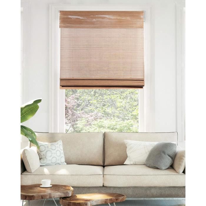 Store Bateau Drapé Romain Effet Lin Blanc Naturel 30x225 Cm - Installation Sans Percer Avec Supports, Idéal Fenêtre Et Porte