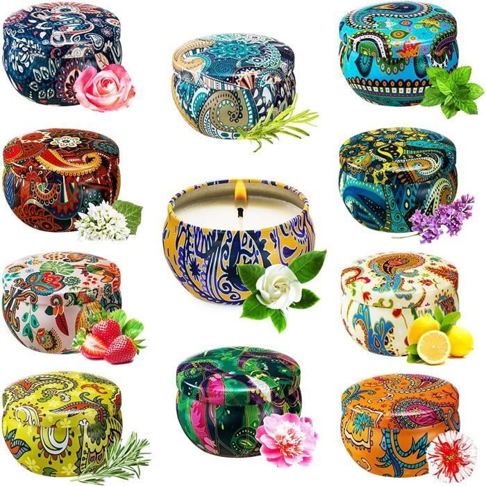 Coffret De 12 Bougies Parfumées En Cire De Soja Naturelle - Parfums Noël, Vanille, Lavande, Rose, Etc. - 12-15h De Combustion - Idéal Cadeau, Yoga, Bain - 6