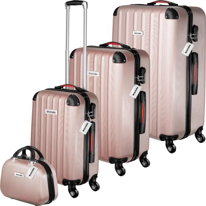 TECTAKE Set de valises rigides Cleo 4 pièces avec pèse-valise - or rose