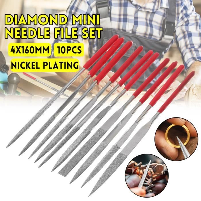 Lot De 10 Limes à Aiguille Diamantées - Grain 150, Tige 4mm, 160mm | Pour Métal, Verre, Pierre | Outils De Précision
