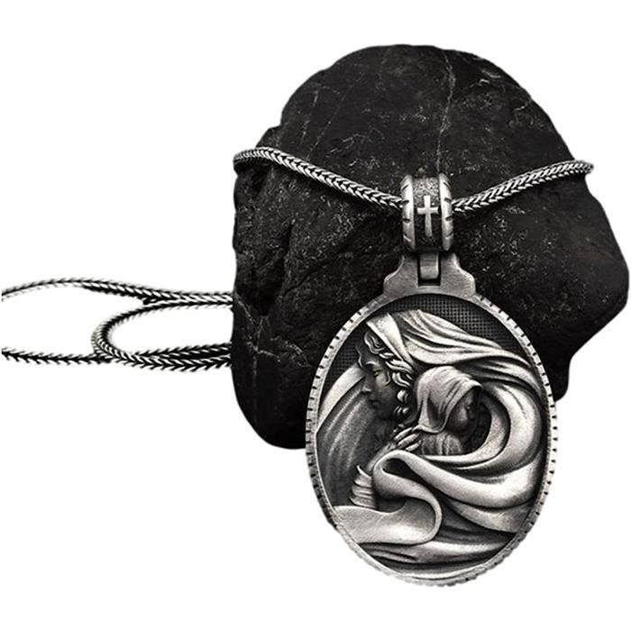 Collier Acier Inoxydable Avec Pendentif Jésus Vierge En Nacre - Bijou Fantaisie Homme/femme, Cadeau Baptême Communion