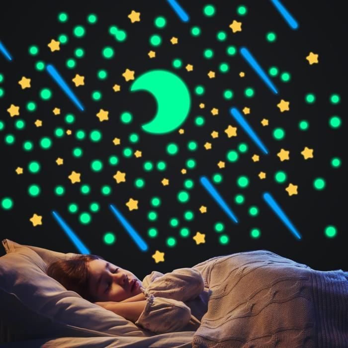 321 Pièces Etoiles Phosphorescentes Plafond, Autocollants Planètes Lune Et Etoiles Étoie Filante