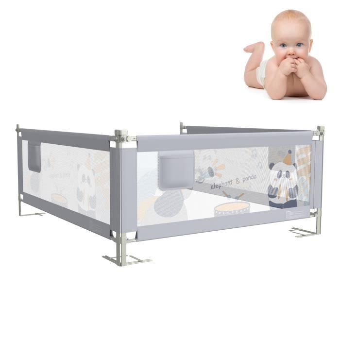 Froadp Barrière Lit Bébé 180 Cm Gris Lin – Protection Antichute Réglable 40-60 Cm, Fermeture Éclair