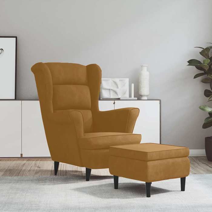 vidaXL Fauteuil à oreilles avec tabouret marron velours 3115939