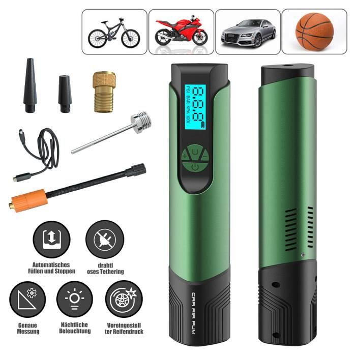 Büchel Mini Battery Air Pump With 10.3 Bar/150 PSI & Adapter For Standard Valves - Battery Compressor With Digital Pressure Gauge - USB-C Rechargeable Electric Bicycle Pump With Power Bank And Torch