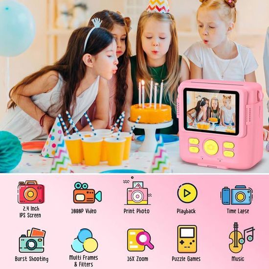 Appareil photo pour enfants, fhd 1080p appareil photo numérique pour enfants, zoom numérique 16x avec carte SD de 32 go, appareil photo portable