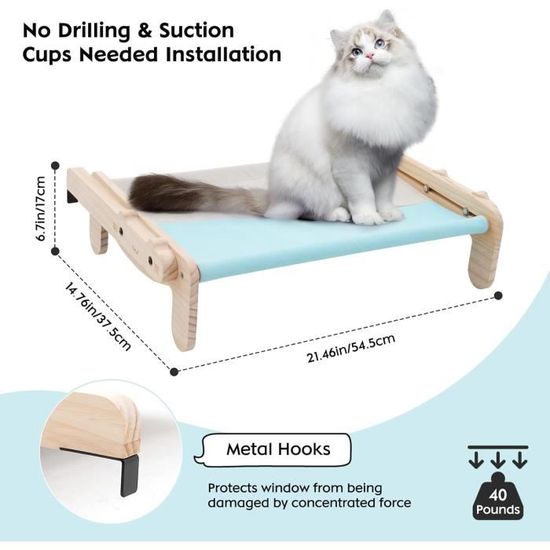 Hamac Pour Chat Fenêtre - Perchoir En Bois Avec Coussin - Pour Rebord, Lit, Balcon - Observation Et Détente