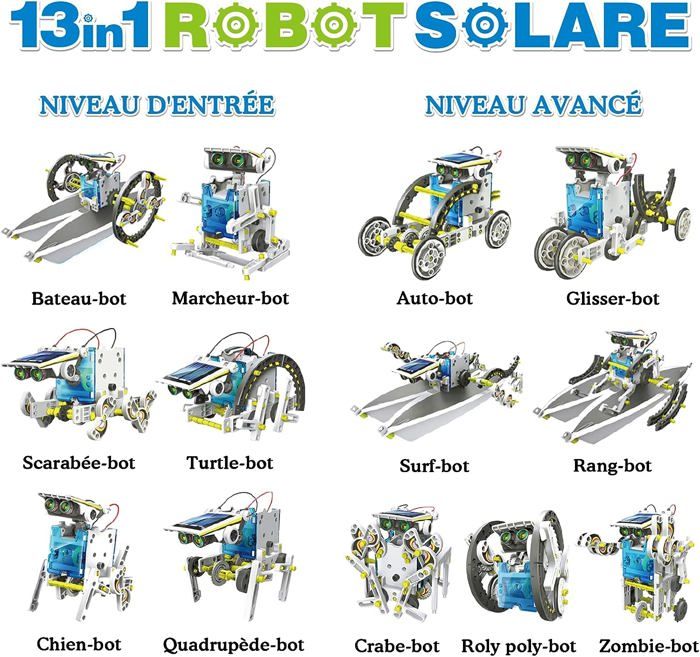 Robot Solaire 13 En 1 – Jouet Éducatif STEM Construction Scientifique Pour Enfants 8-14 Ans, Terre & Eau, Solaire Ou Pile
