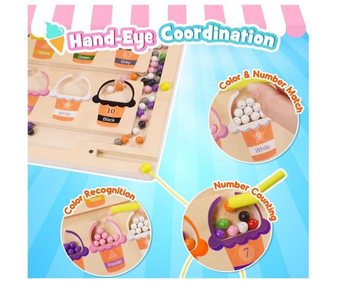 Labyrinthe Magnétique Montessori – Jeu De Triage Couleurs Et Chiffres – En Bois – Cadeau Fille 3-4 Ans