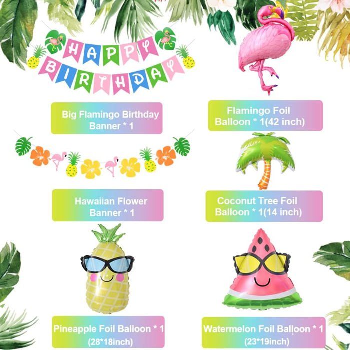 Bannières de fête hawaïenne Toucan Flamingo, planche de surf tropicale hawaïenne pour enfants et adultes, décor de fête de plage d'été Happy Aloha Luau  15