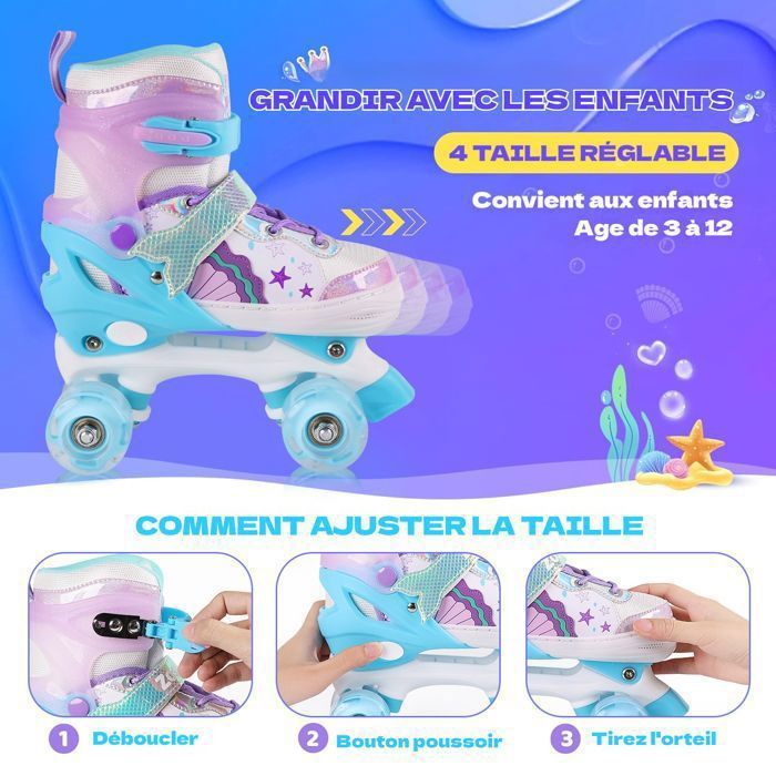 Patins à Roulettes Réglables Pour Fille - 4 Tailles (28-31) - Idéal Débutants - Avec Sac De Rangement - Rose/Violet