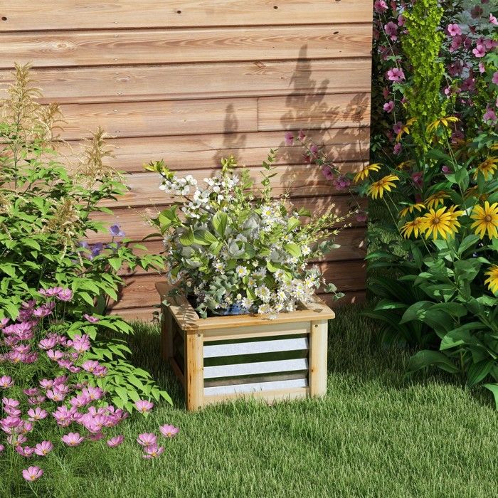 Bac A Fleur Jardinière surélevée métal et bois 45x45x30cm Bac potager — free download