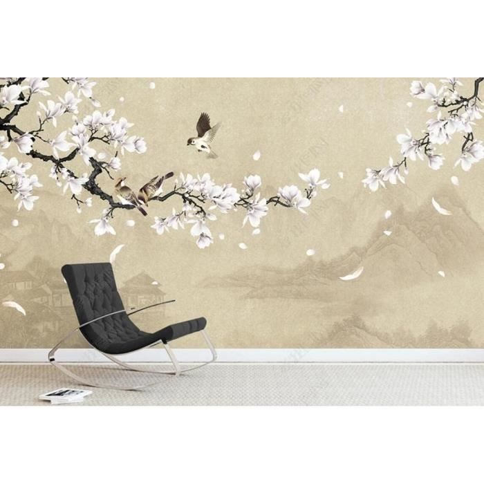 Papier Peint Panoramique Tapisserie Murales 3D Fleur Et Oiseau De ...