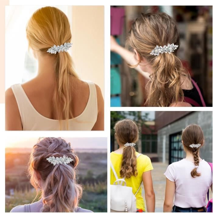 Barrette à Cheveux Vintage Argentée – Pince Effet Diamanté, Bijou De Cheveux Rétro, état Parfait