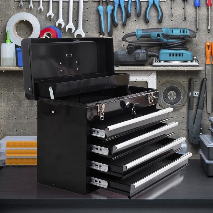 Boîte à outils 420x200x250mm en acier avec 7 compartiments