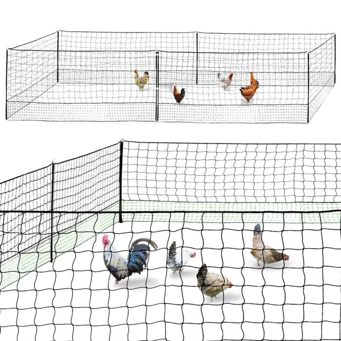 Kit Filet Clôture Poules 12m Avec Piquets Et Sardines - Modulable, Porte Accès Inclus