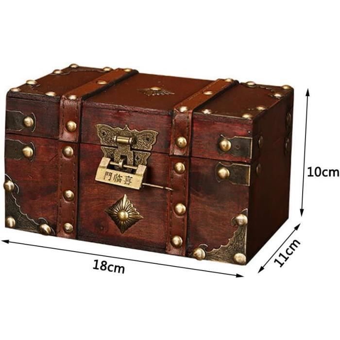 Coffre Au Trésor Vintage En Bois Blanc Avec Cadenas - 14,5x10x10 Cm - Pour Rangement, Décoration, Chasse Au Trésor Enfants