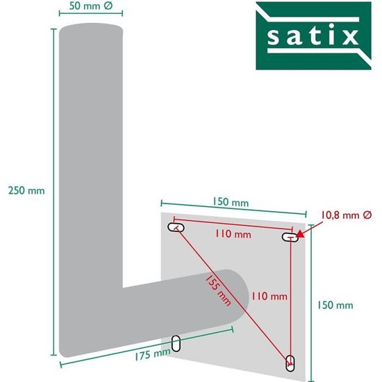 Satix Support mural 25 cm fixation pour antenne parabole satellite Sat ou terrestre en aluminium 