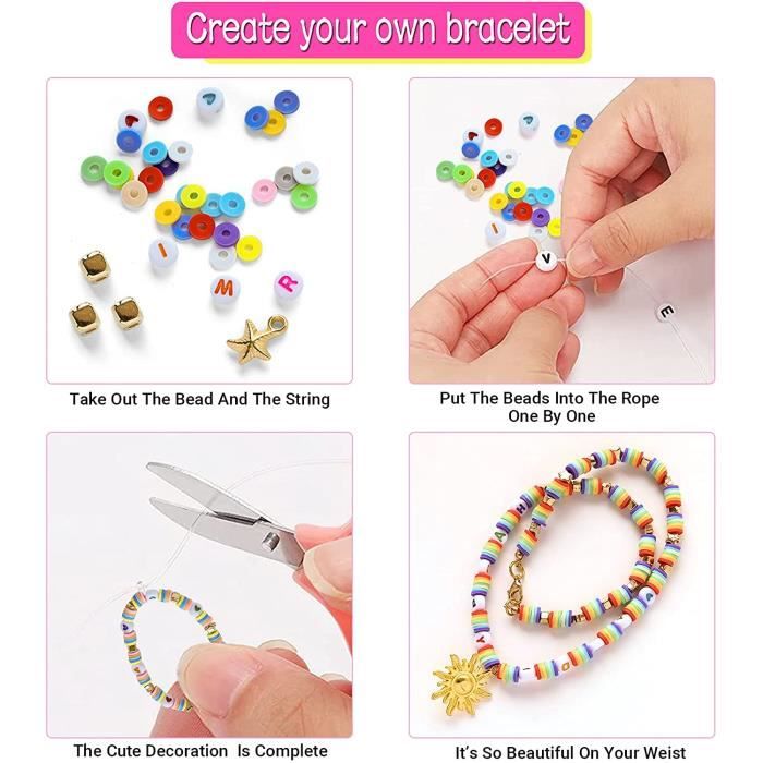 zalati Kit de perles avec crochets, perles et cordon de couture pour la fabrication de bijoux, bracelets, projets d'artisanat, Kits de loisirs créatifs