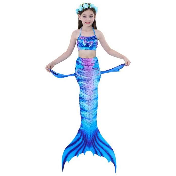 6PCS Ariel Deguisement Sirène Fille Queue de Sirène Enfant avec Monopalme  Petite Sirene Fille Maillot de Bain