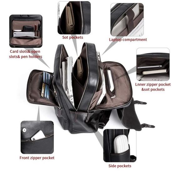 sacs a dos pour ordinateur portable cluci sac a dos homme cuir veritable grand ordinateur portable de 15 6 pouces busine 43800 cdiscount bagagerie maroquinerie