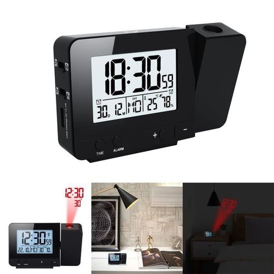 Horloge Projecteur LED Réveil - Projection 180° Luminosité Réglable Pour Chambre à Coucher