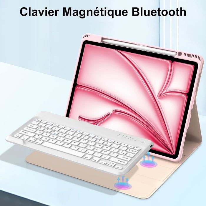 pour iPad Air 13 Pouces 2024/2025, étui avec Clavier pour iPad Air 13 Pouces 2024, Clavier sans Fil détachable et magnétique avec Support pour Crayon