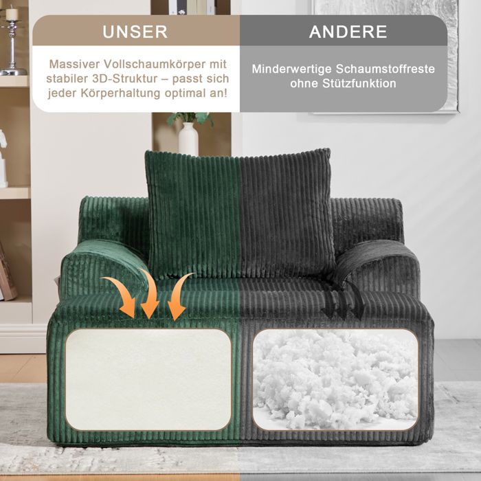 Fauteuil Relax En Velours Côtelé - Siège Profond Avec Repose-pieds, Confort Garanti, Noir