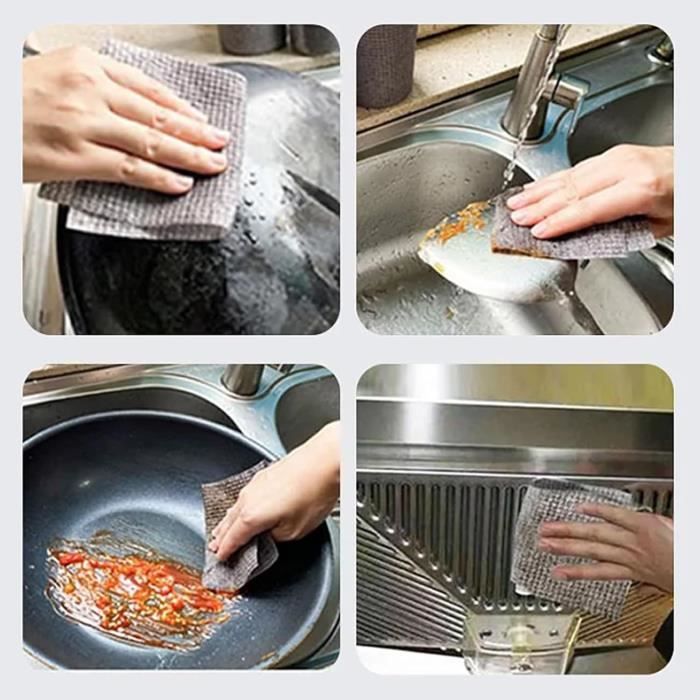 Lot de 3 chiffons de vaisselle multifonctionnels anti-rayures en fil  métallique pour vaisselle humide et sec, chiffon de nettoyage multifonction  : : Cuisine et Maison