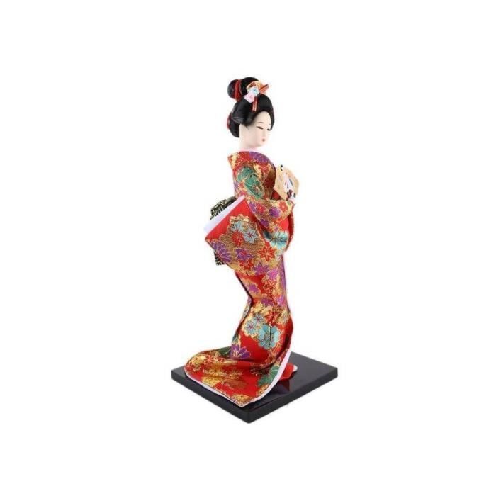 Kokeshi Japonaise Blanche 14 Cm Lachineuse - Poupée En Bois Kimono Fleurs De Cerisier, Figurine Décoration Zen Asiatique Et Porte-Bonheur