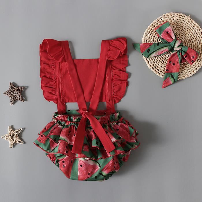 Body bebe fille rouge 0 24 mois avec motif pasteque et marguerite Rouge Cdiscount Pret a Porter