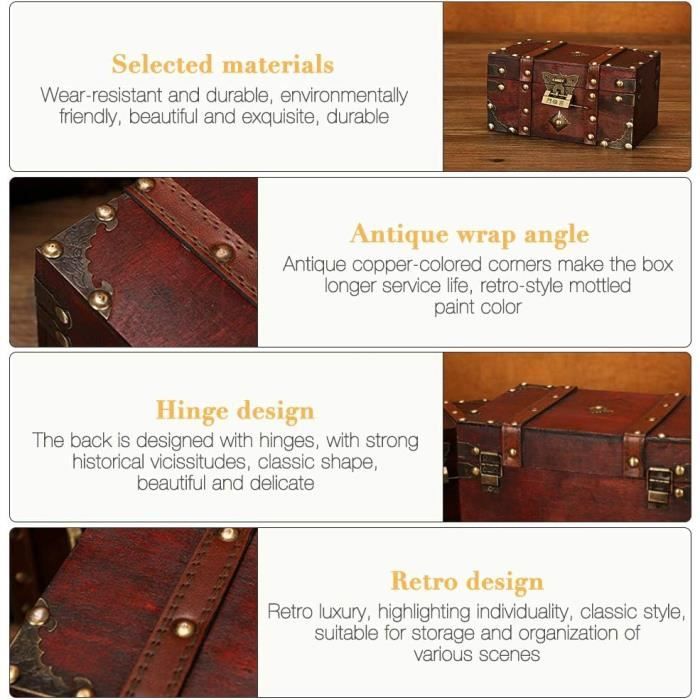 Coffre Au Trésor En Bois Vintage 16.7x11x8cm - Boîte à Bijoux Avec Verrouillage Code - Déco Noir