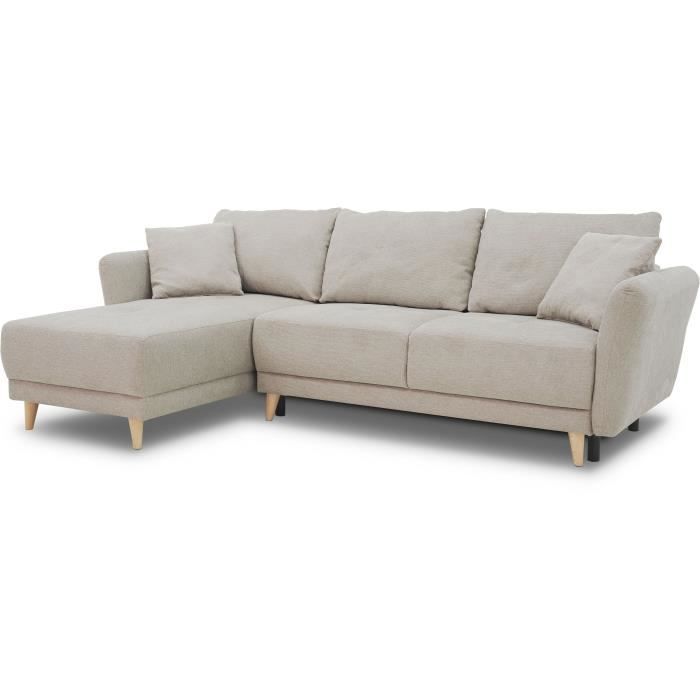 Canapé D'angle Réversible Kraky IV – 241cm, Niche à Gauche, Tissu Beige, Paris Prix