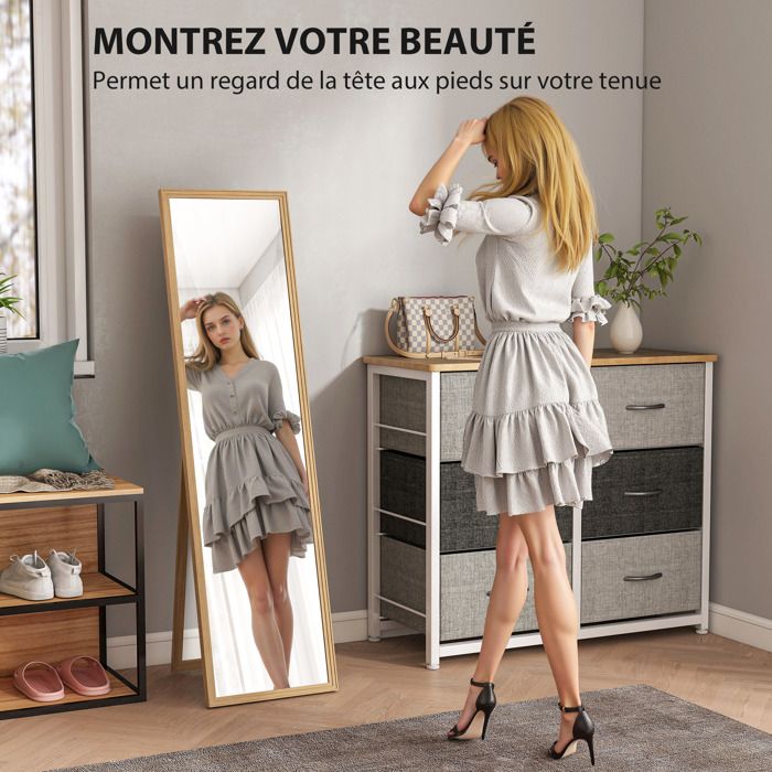 HOMCOM Miroir Sur Pied Ou Mural 150x50 Cm Cadre Velours Bleu - Grand Miroir Pleine Longueur