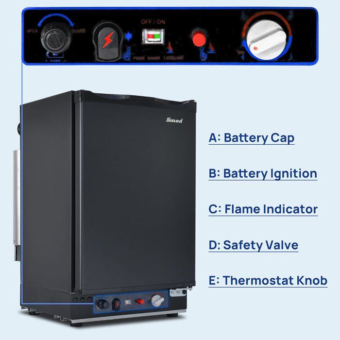 Smad Frigo Gaz Camping Car 60L - Réfrigérateur Trimixte 12V 220V Gaz, Idéal Caravane, Van, Chalet Et Voyage - Noir
