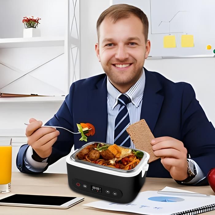 Gamelle Chauffante Portable Rechargeable 1.2L Lunch Box Chauffante Électrique Avec Batterie 12000mAh LED Température Réglable - Maison