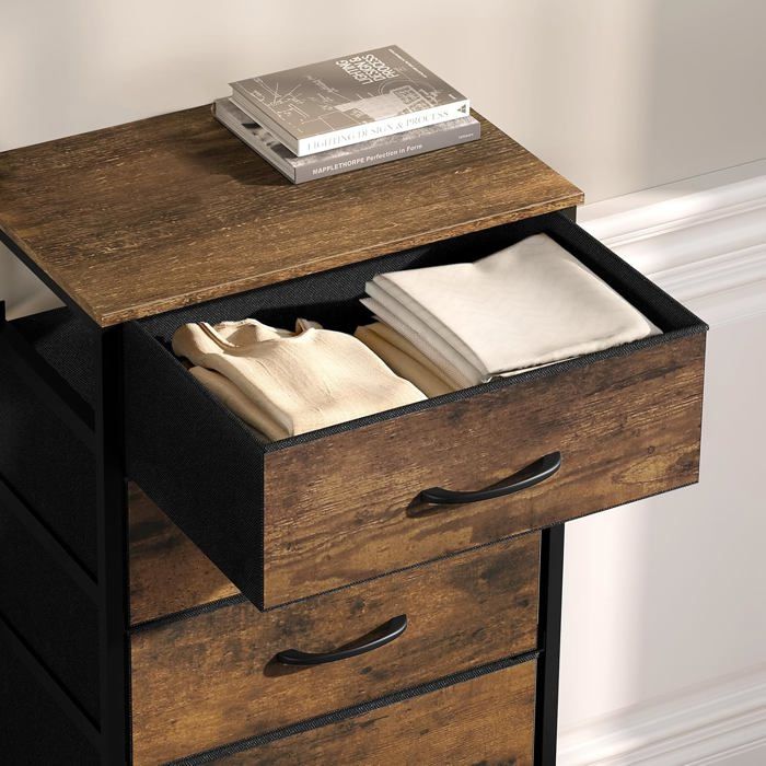 WOLTU Commode met 5 laden, hoge kast van stof met stevig metalen frame, voor slaapkamer, woonkamer, hal, wit, 54,8 x 30 x 109,5 cm, SSK015ws