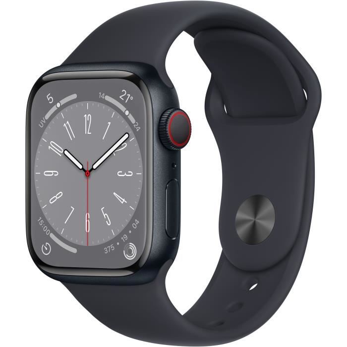 Apple Watch Series 8 GPS + Cellular - 41mm - Boîtier Midnight Aluminium - Bracelet Midnight Sport Band - Regular