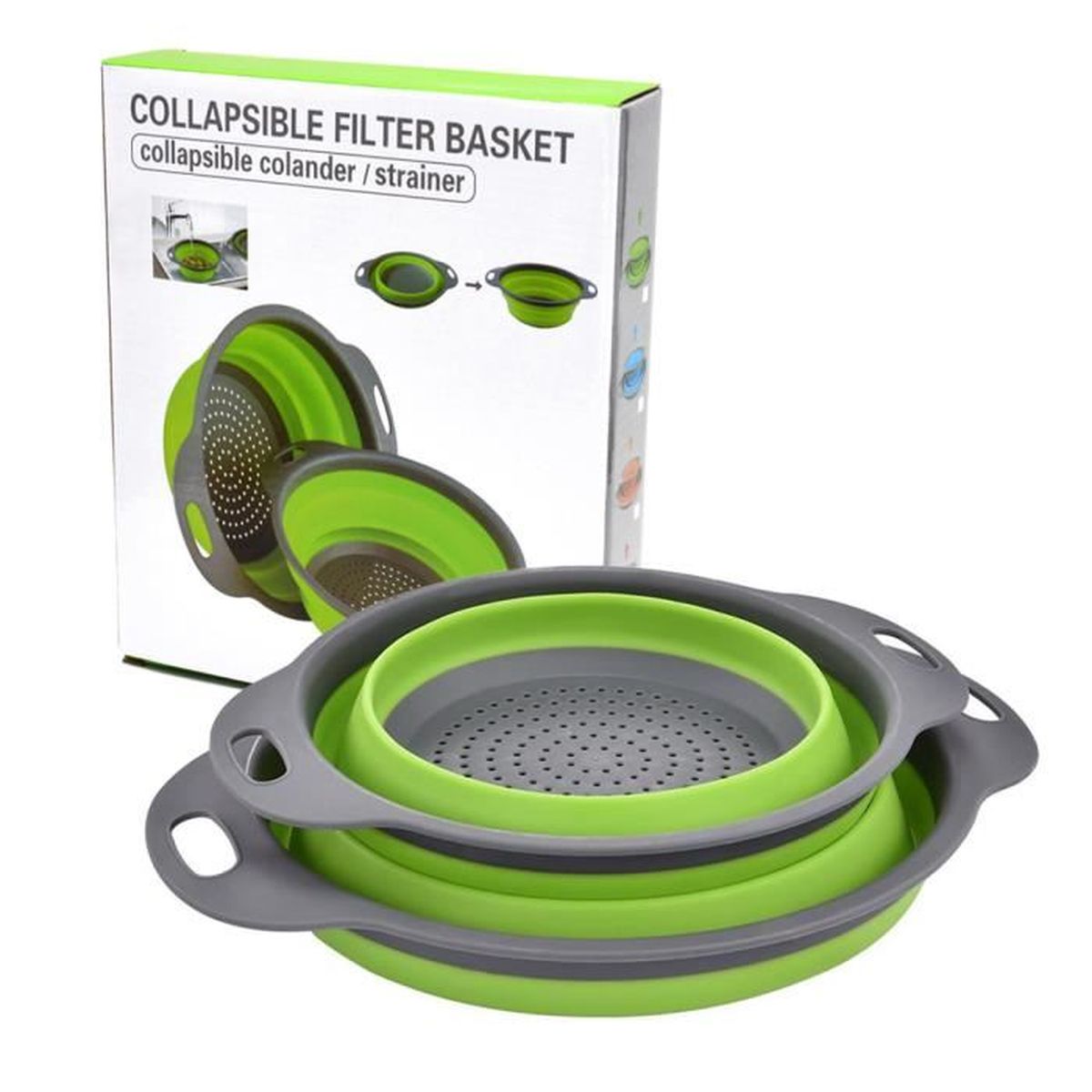 Passoire Pliable Silicone Panier égouttoir Pliant En Silicone, 2 Pièces, Passoire Essoreuse à Salade Pliable