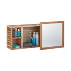 Relaxdays Etagère murale avec miroir coulissant salle de bain armoire bois de noyer huilé side board 80 cm de largeur, nature