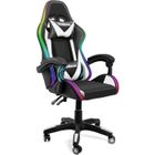 TODECO Chaise Gaming Massage avec Lumière LED Dossier Haut Dossier et Hauteur de Siège Règlable avec Appui-Tête Support Lombaire, Blanc
