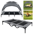 XMTECH Lit pour chien chat avec auvent, Lit d'Animal Familier, Lit surélevé Chat pour grand chien Capacité 60KG, 122x92x102cm, Gris
